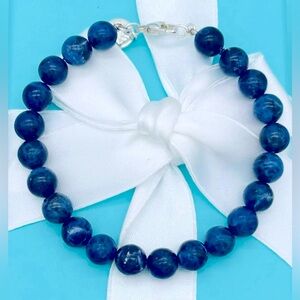 Tiffany & Co SS 8mm Sodalite Picasso Bead Bracelet 7.5” VGUC